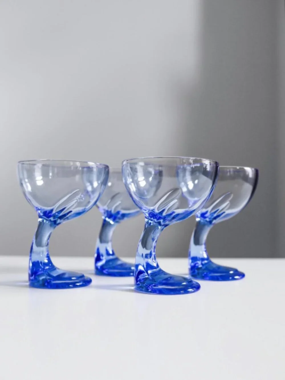 Vintage Bormioli Rocco Jerba Blue Glass Dessert Coupes Set of 4 Italy